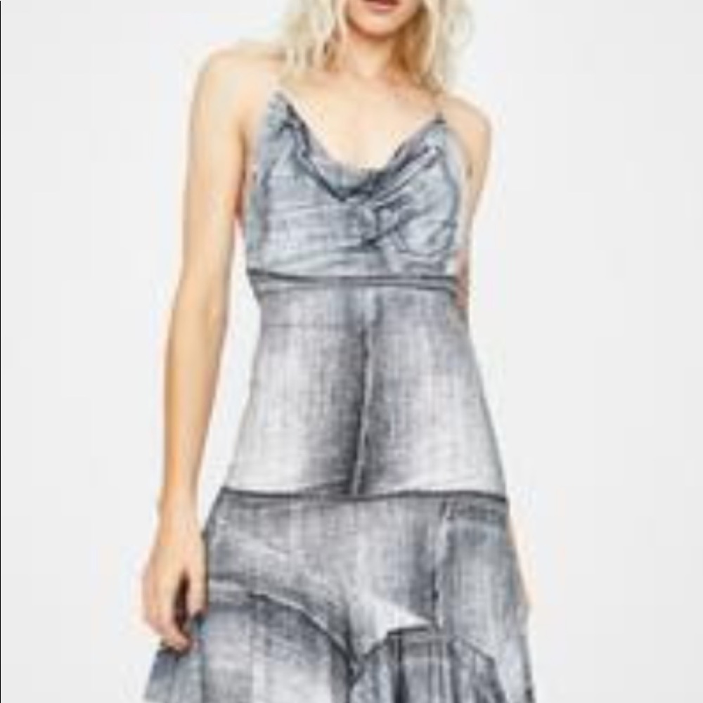 Halter denim print dress